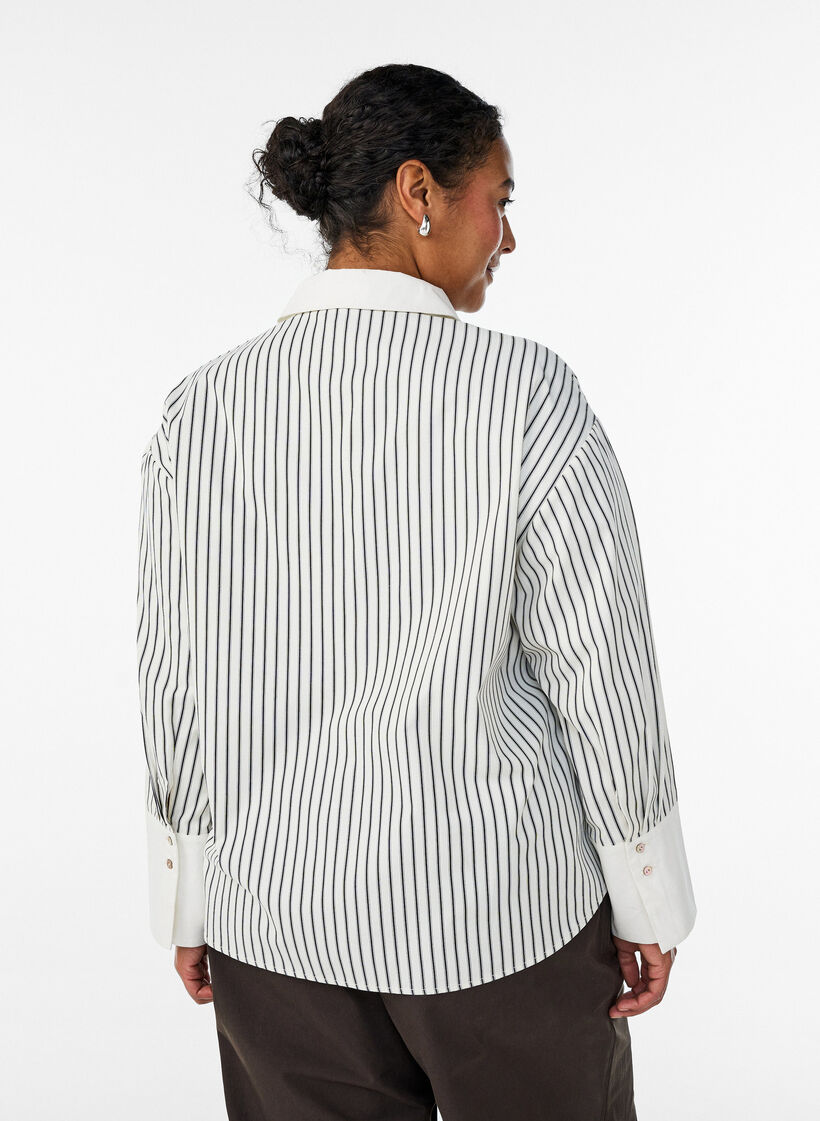 Loose striped shirt with wide cuffs, White, Model image number 2