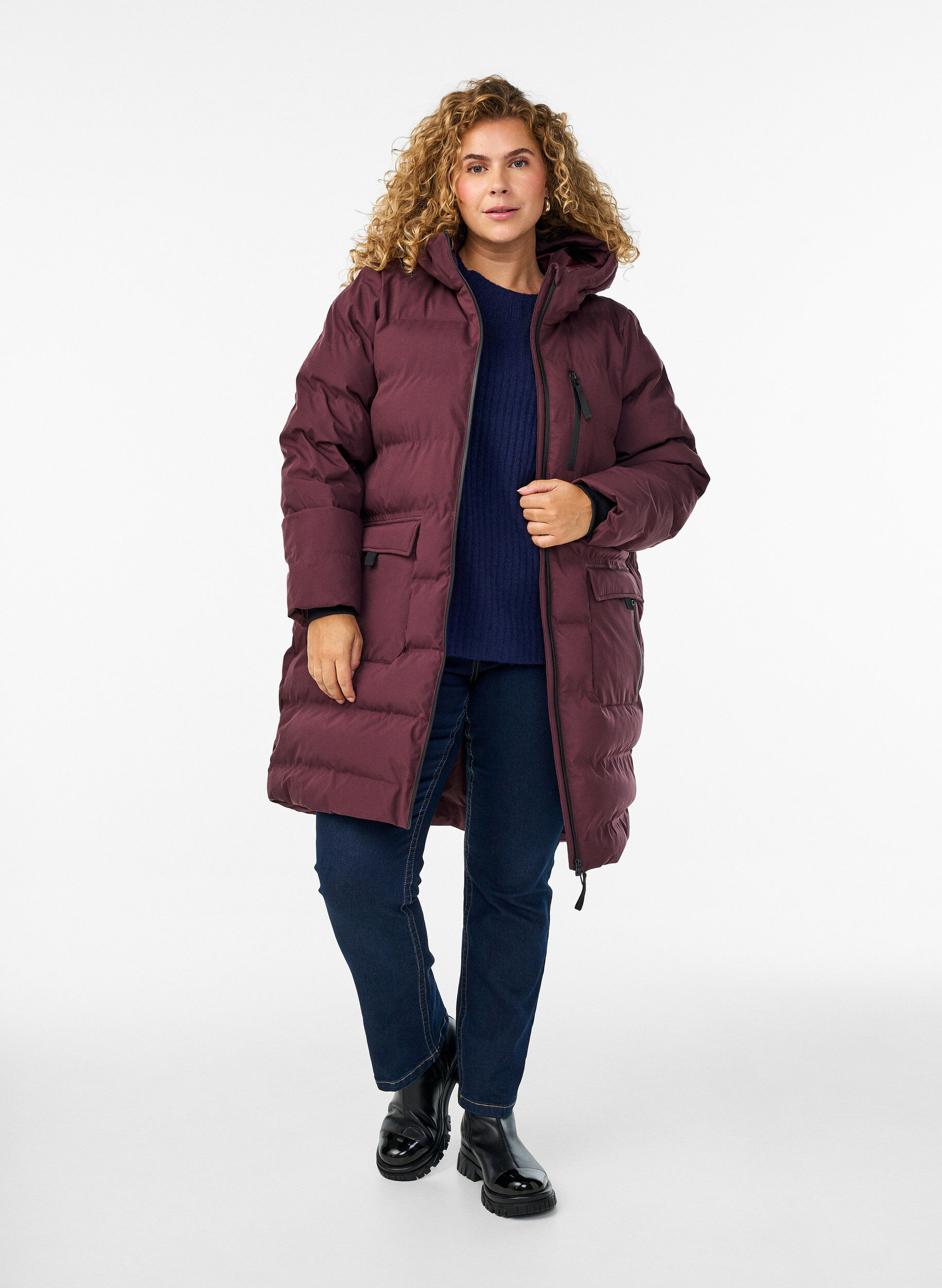 ZizzifashionPuffer coat with hood and pockets, Dark Bordeaux, Model image number 1