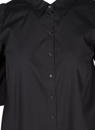 Cotton shirt with 3/4 length puff sleeves, Black, Packshot image number 2