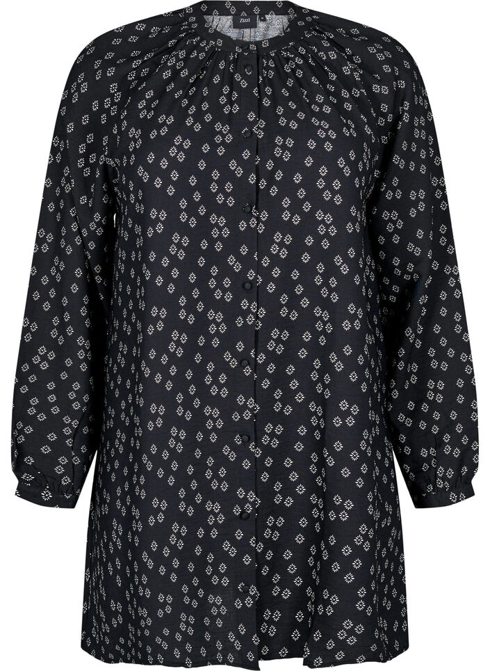 Long-sleeved tunic with floral print, Black, Packshot image number 0