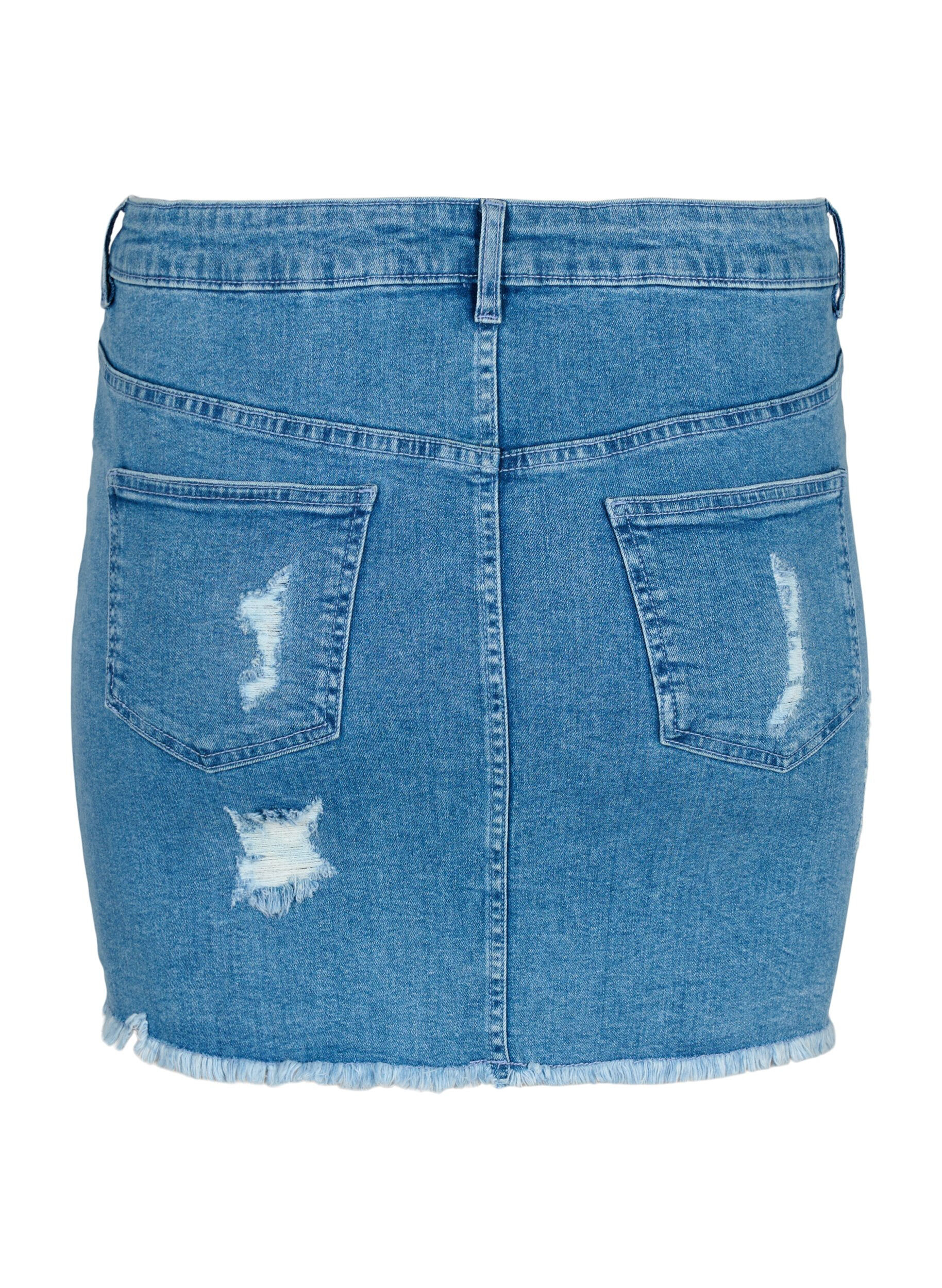 Zizzifashion Tight ripped denim skirt, Blue denim, Packshot image number 1