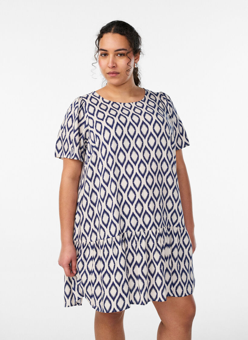 Viscose dress with cutline, Blue, Model image number 0