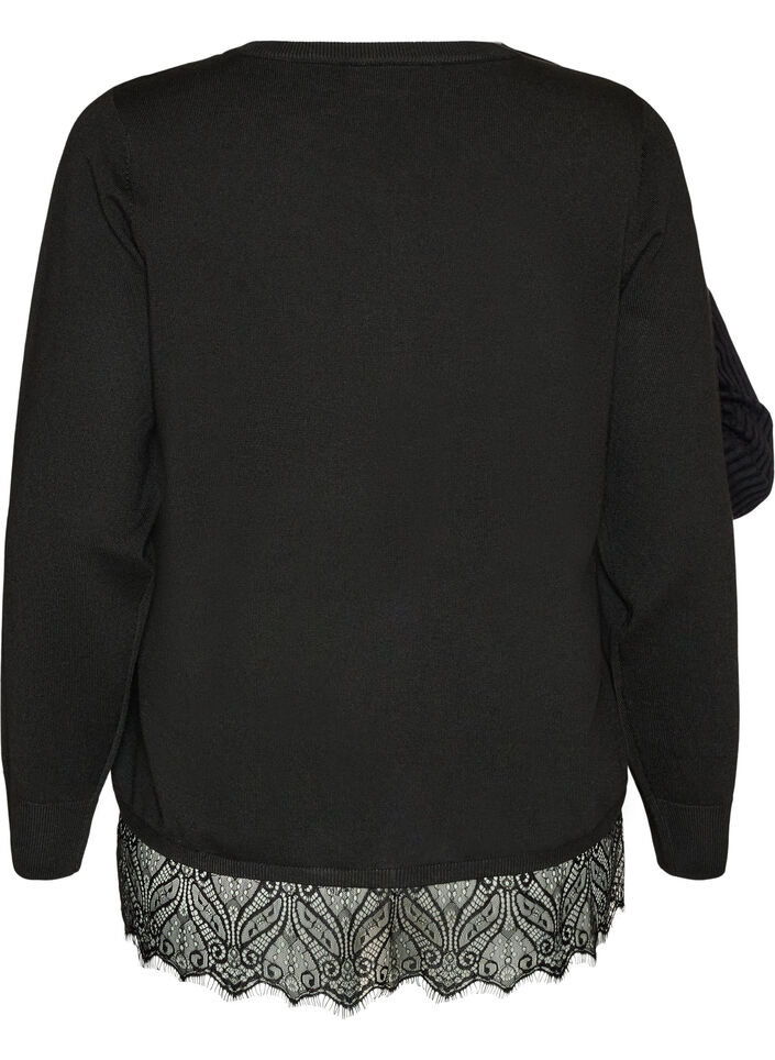 Cardigan with a wide lace hem, Black, Packshot image number 1