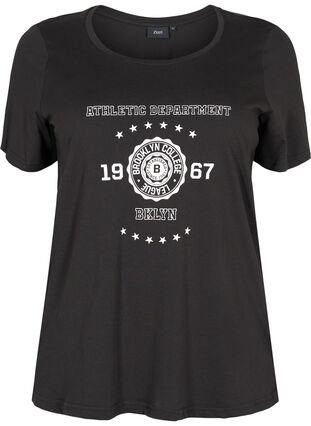 Short-sleeved cotton t-shirt with print, Black, Packshot image number 0