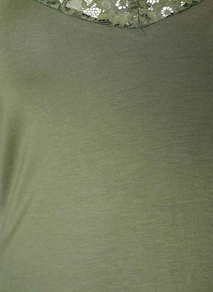 Viscose top with lace edge, Green, Packshot image number 2