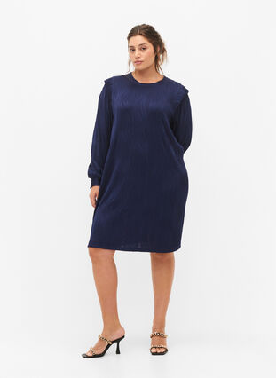 Long-sleeved dress with texture pattern, Maritime Blue, Model image number 2