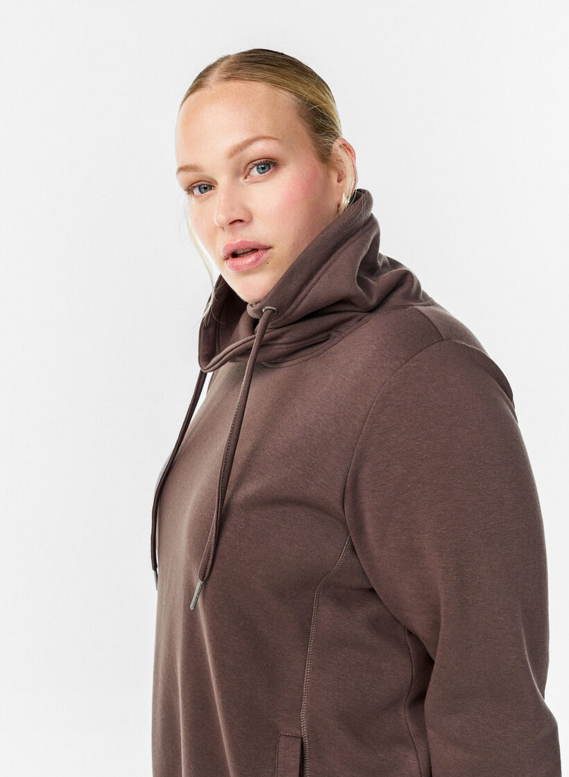 Sweatshirt with high collar and pockets, Brown, Image image number 0