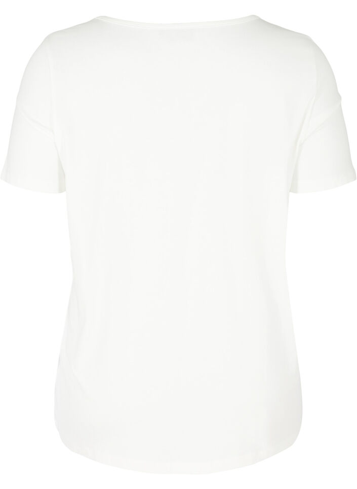 Short sleeve t-shirt with v-neckline, Warm Off-white, Packshot image number 1