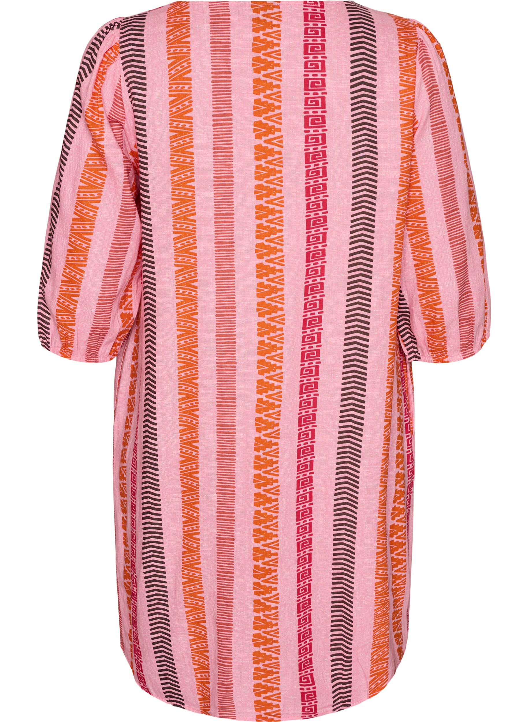 Zizzifashion Short dress in linen and viscose with 3/4 sleeves, Pink, Packshot image number 1