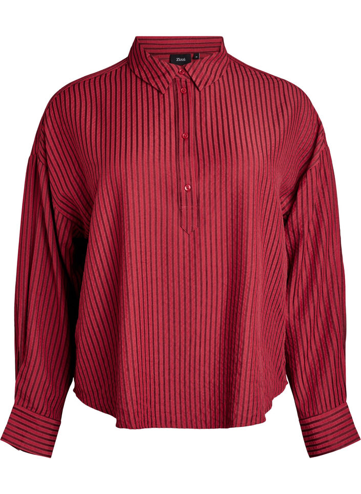 Striped shirt with button detail on the back, Red, Packshot image number 0