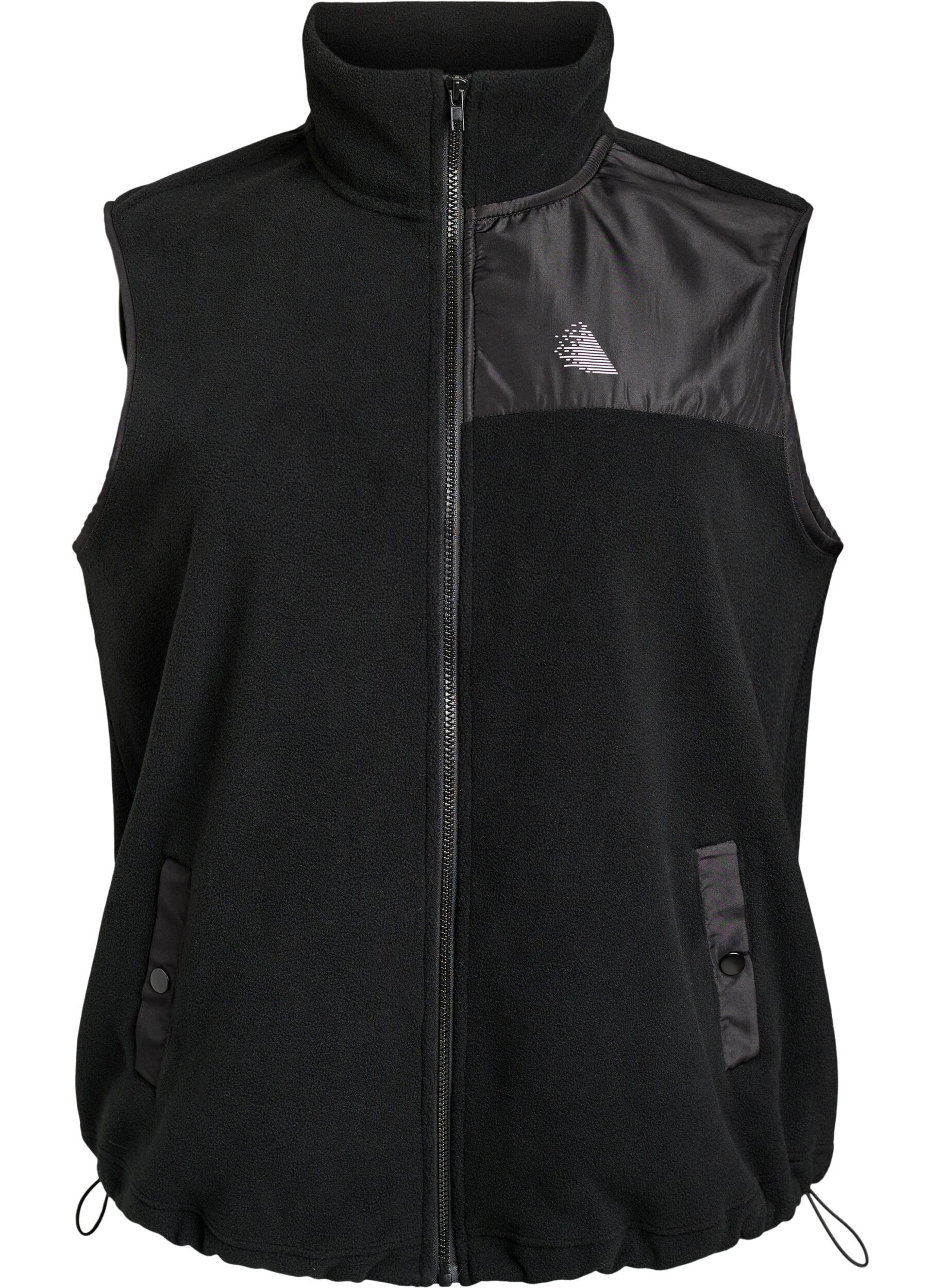 ZizzifashionFleece vest with high collar and drawstring bottom, Black, Packshot image number 0