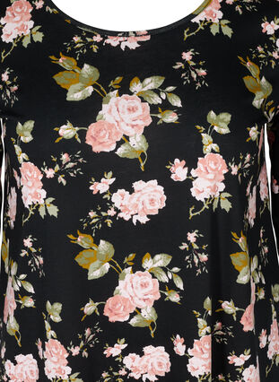 Floral cotton night dress, Black W. Flower , Packshot image number 2