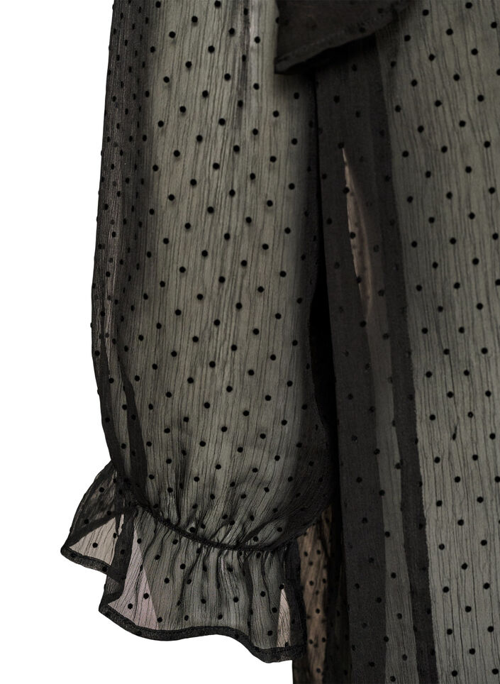 Midi dress in a lightweight, sheer fabric with dots and ruffles, Black, Packshot image number 3
