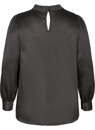 Shiny blouse with long puff sleeves, Black, Packshot image number 1