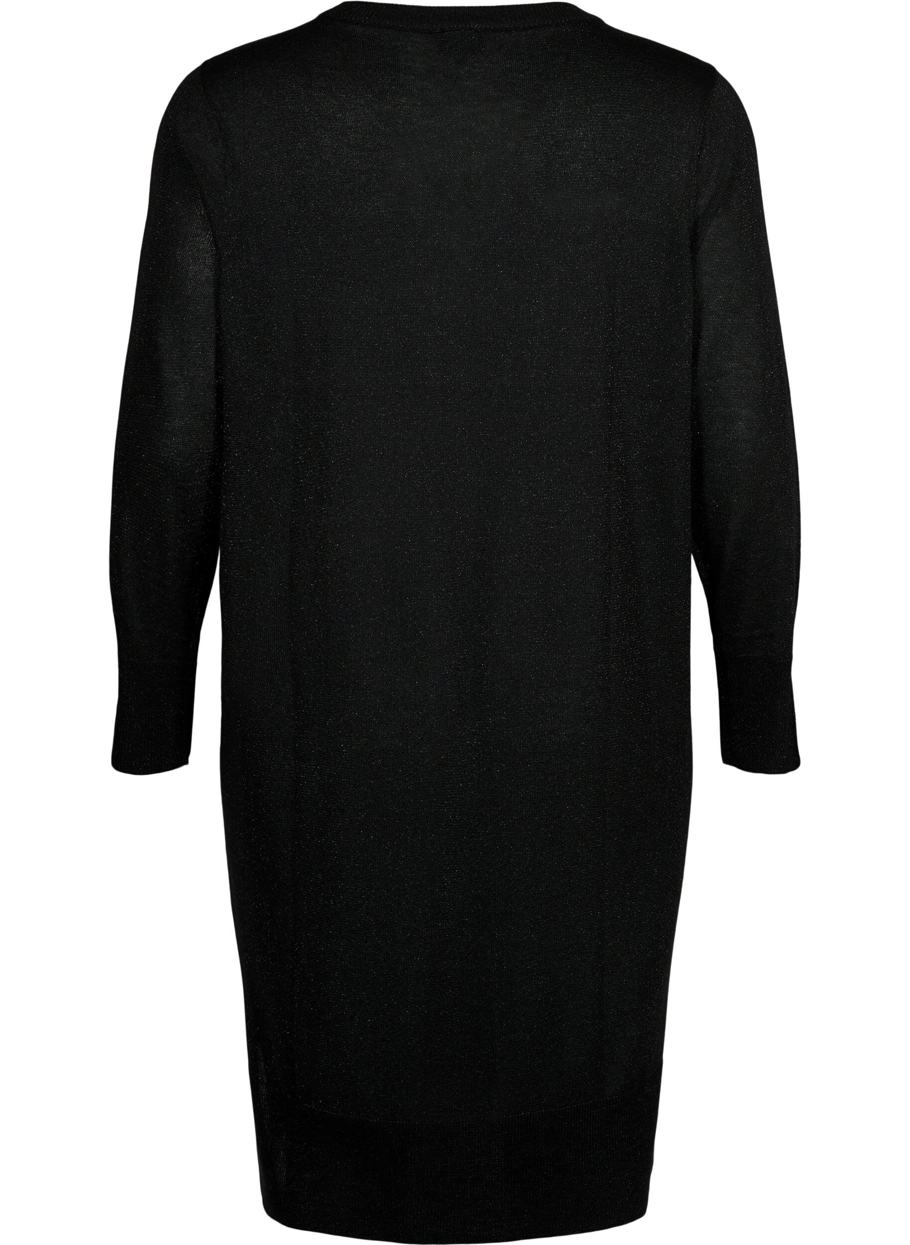 Zizzifashion Viscose knit dress with glitter and slits, Black w. DTM Lurex, Packshot image number 1