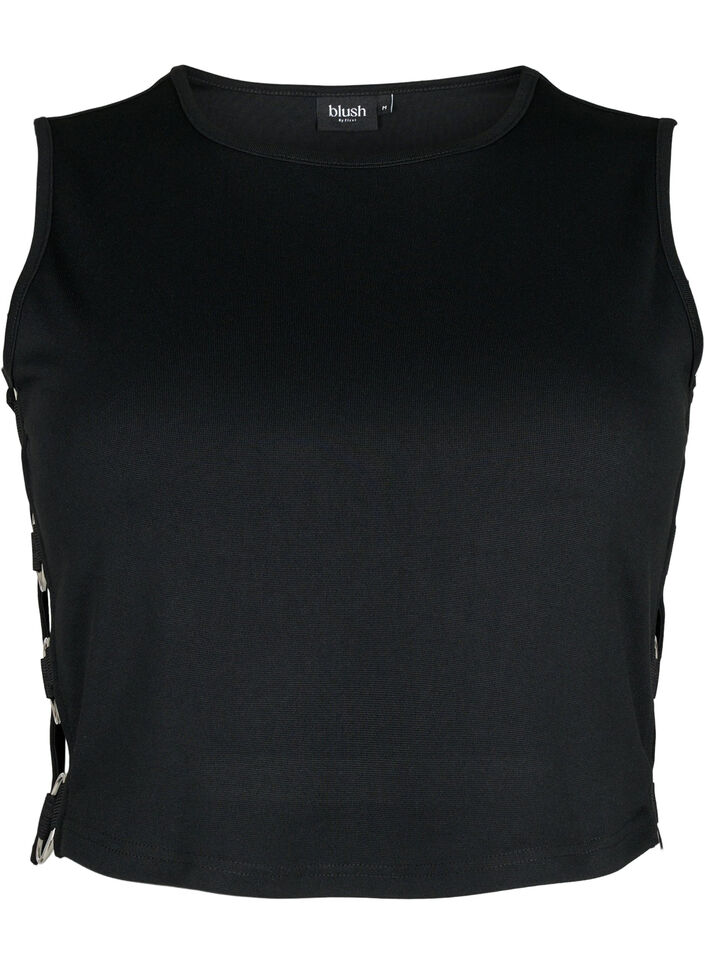 Short top with open side detail, Black, Packshot image number 0