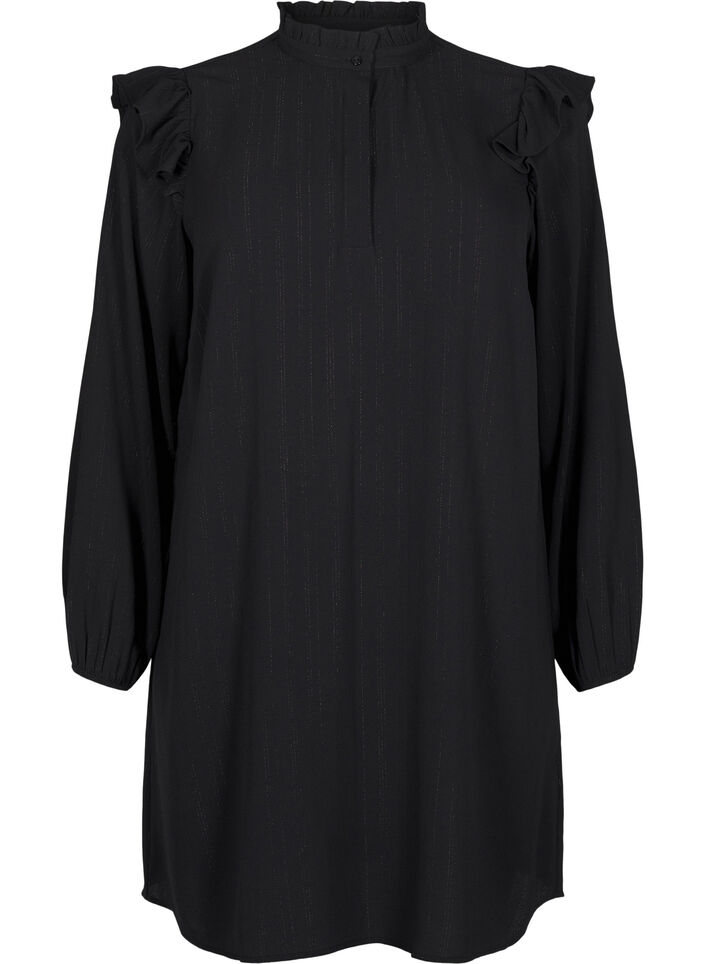 Short dress with ruffles and glitter, Black, Packshot image number 0