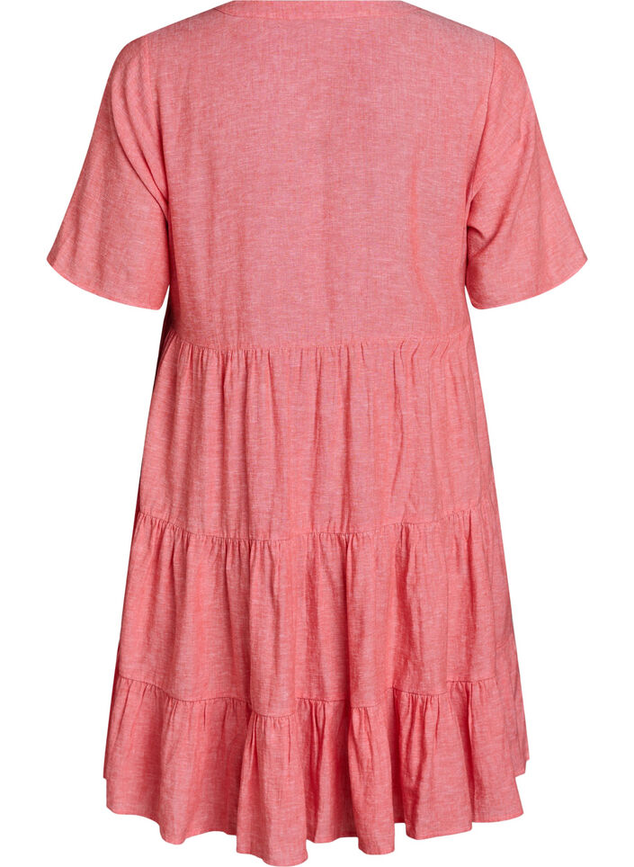 Knee-length A-line dress in linen and viscose, Coral, Packshot image number 1