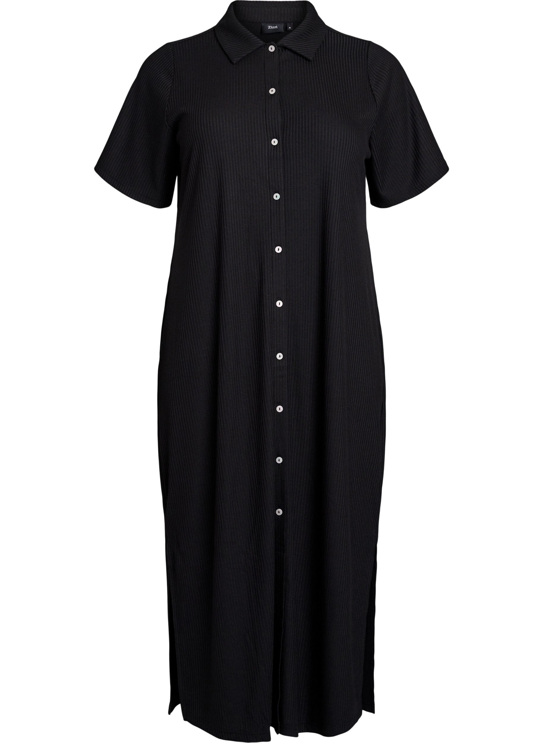 Maxi dress in jersey with collar and short sleeves