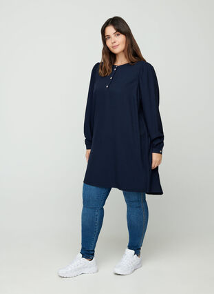 Plain tunic with puff sleeves, Night Sky, Model image number 2
