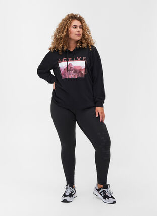 Sweatshirt with print and hood, Black, Model image number 2