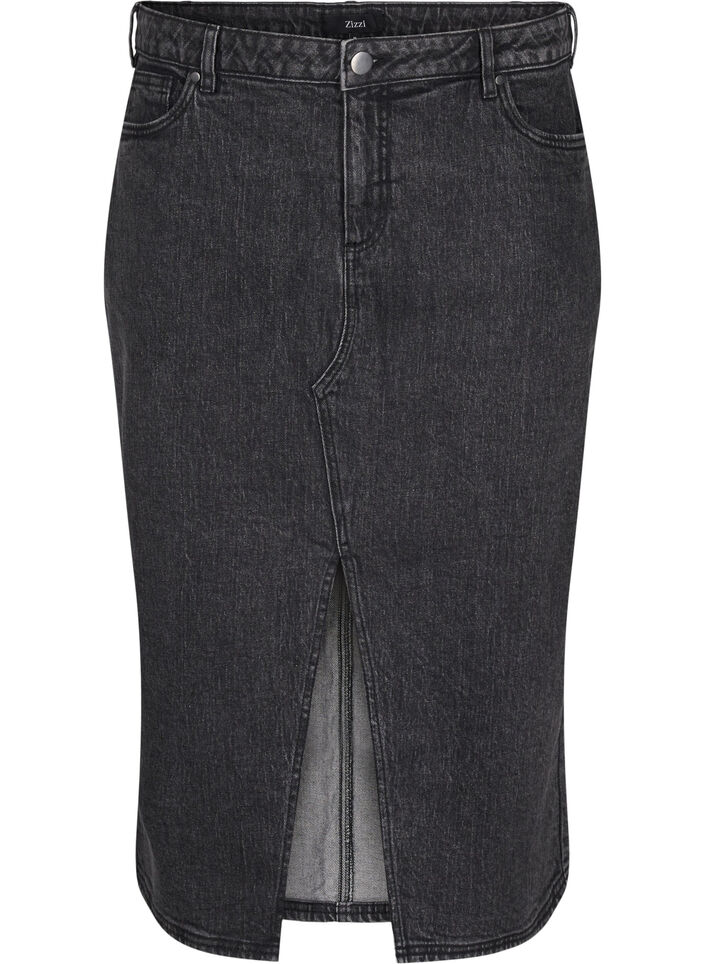 Denim skirt with front slit, Dark Grey Denim, Packshot image number 0