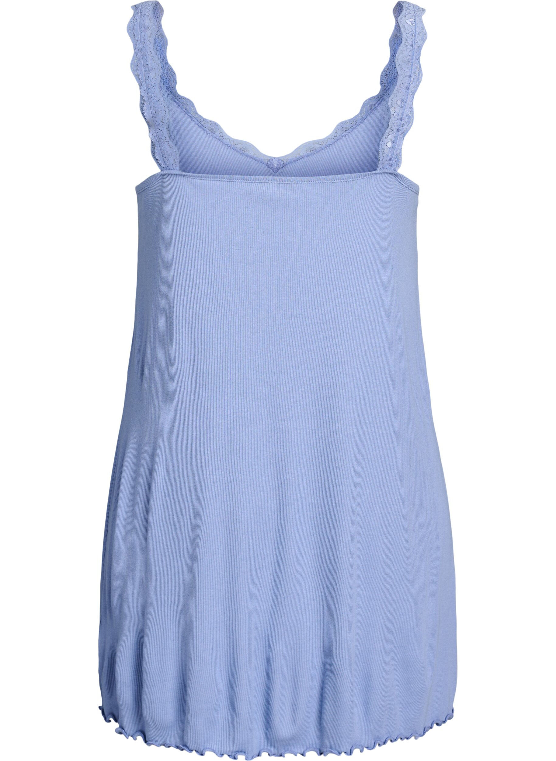 Zizzifashion Nightgown with lace hem, Blue, Packshot image number 1