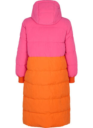 Long winter jacket with colour block, Pink W/Orange, Packshot image number 1
