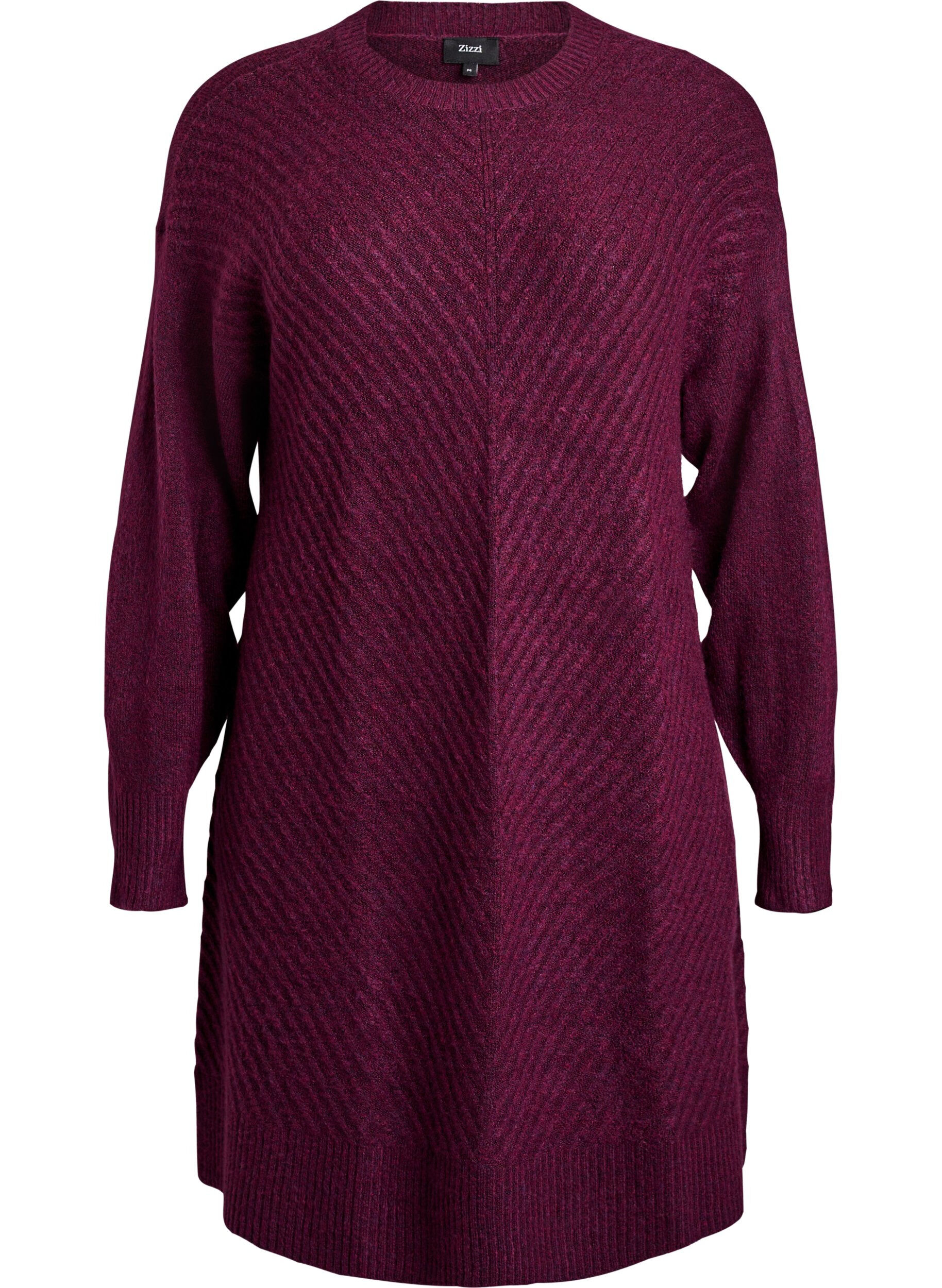 ZizzifashionShort knitted dress with a V-shaped textured pattern, Purple, Packshot image number 0
