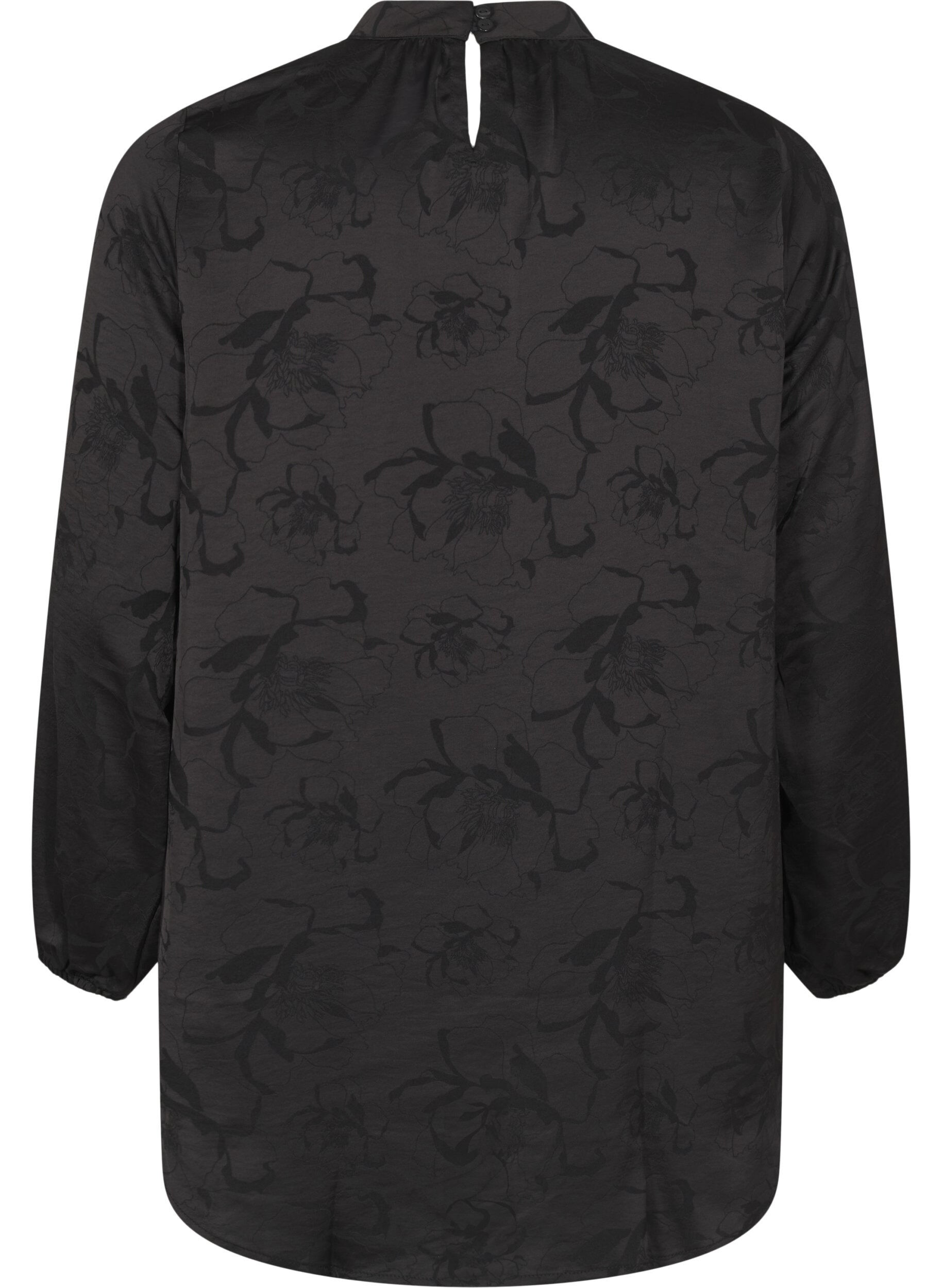 Zizzifashion Satin blouse with tone-on-tone pattern, Black, Packshot image number 1