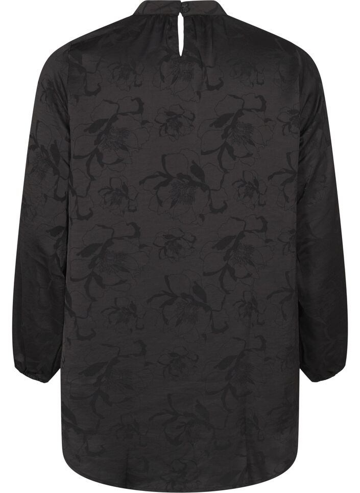 Satin blouse with tone-on-tone pattern, Black, Packshot image number 1