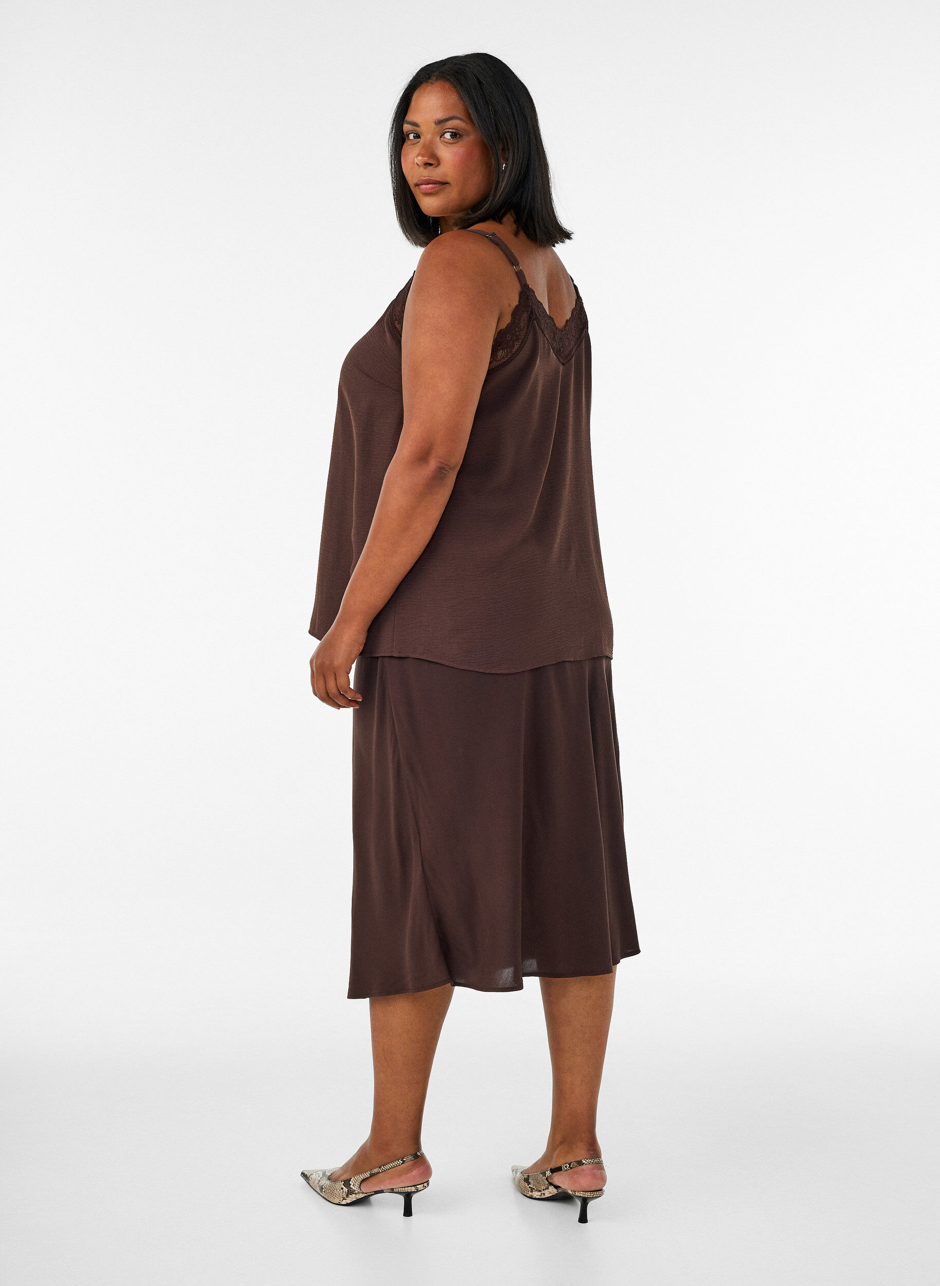 ZizzifashionViscose skirt with an elasticated waist, Brown, Model image number 2