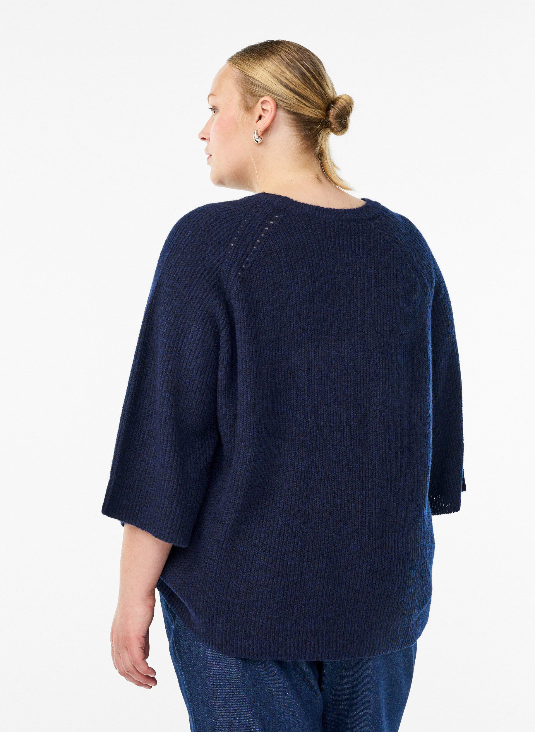 ZizzifashionRibbed jumper with 3/4 sleeves, Blue, Model image number 2