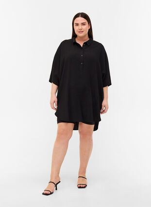 Tunic with buttons and collar, Black, Model image number 2