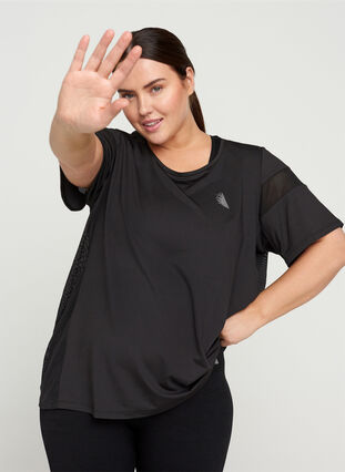 Short-sleeved exercise t-shirt, Black, Model image number 0
