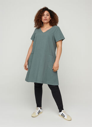 Short-sleeved cotton dress, Balsam Green, Model image number 2