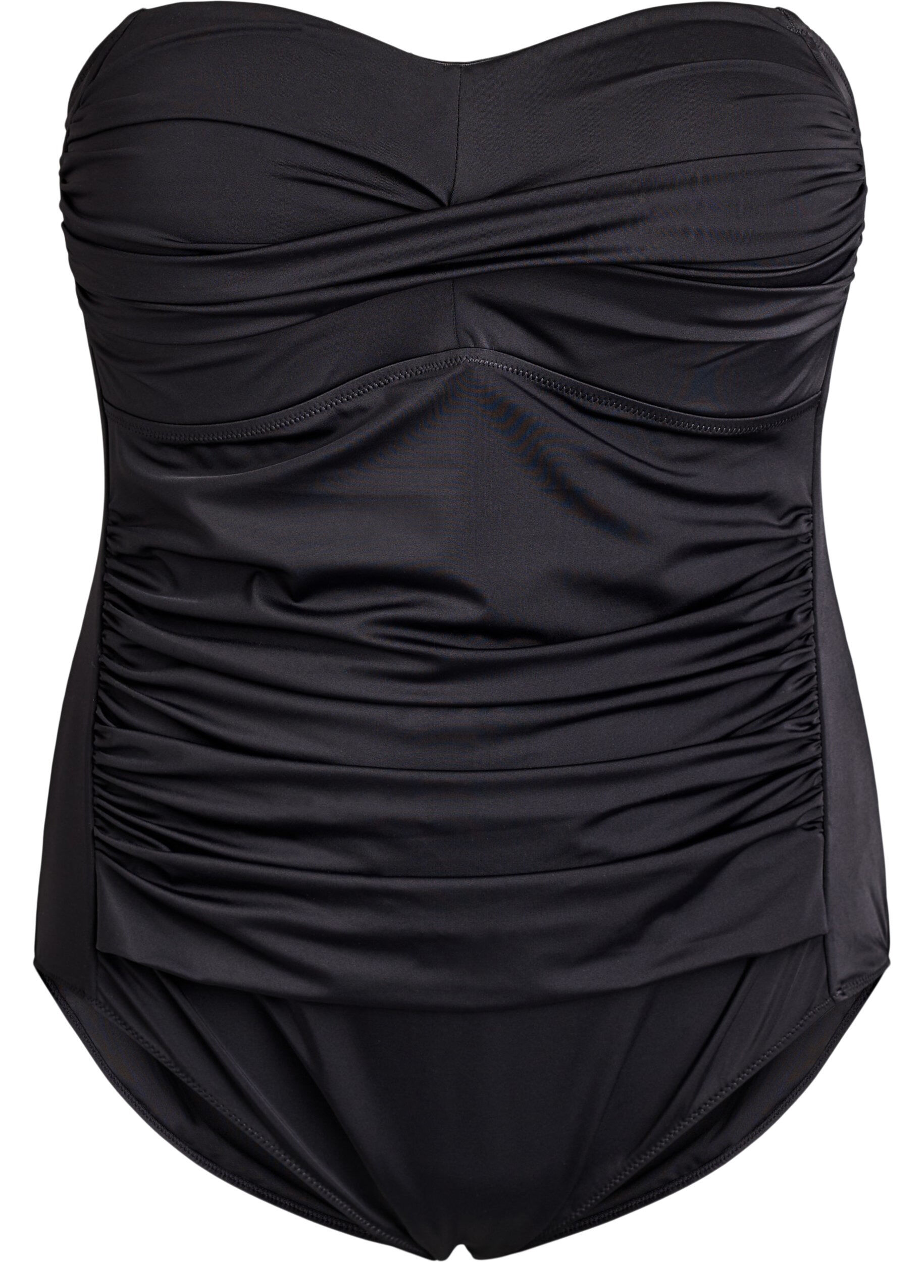 Strapless swimsuit with draping and padded cups