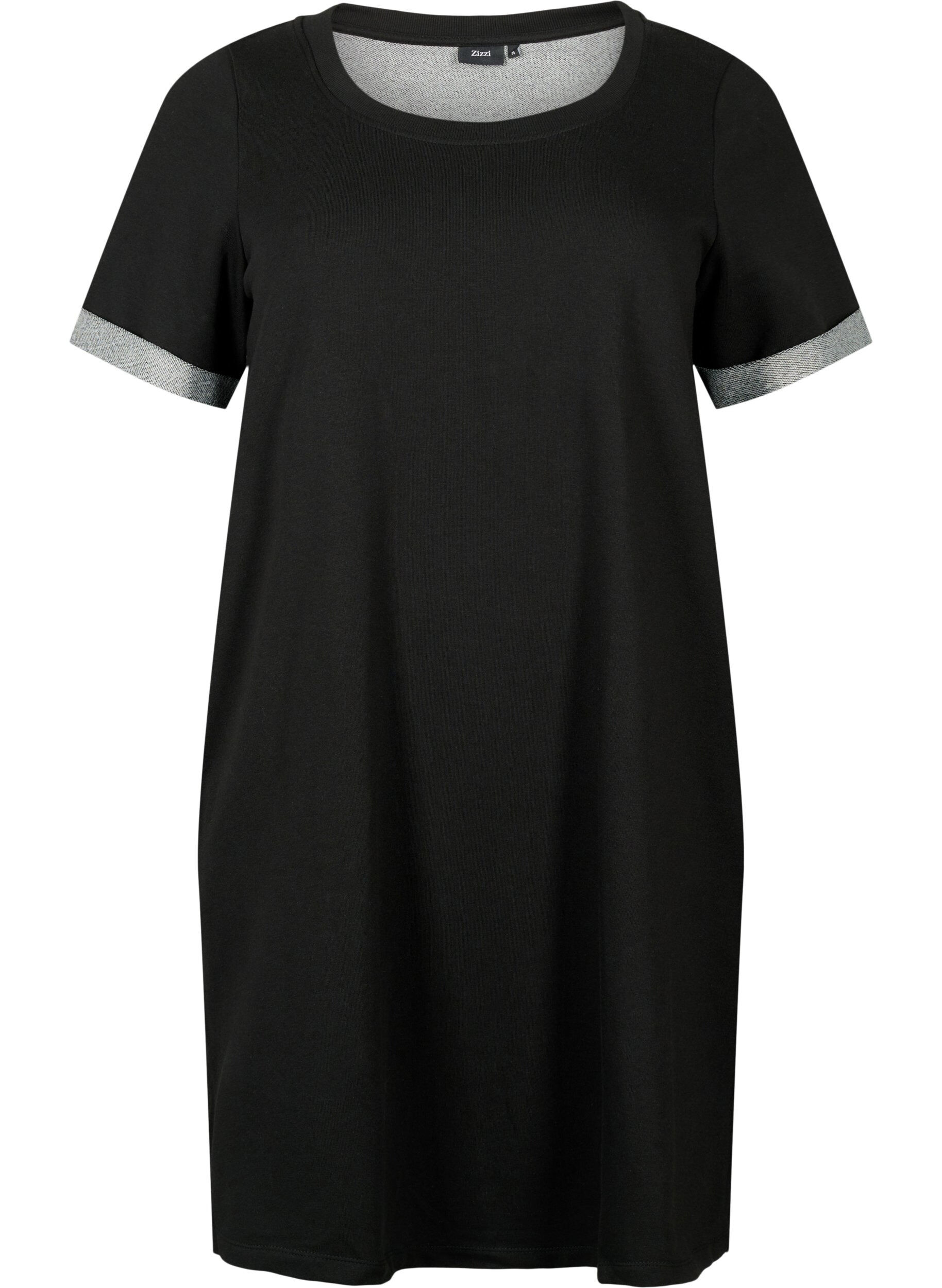 Zizzifashion Short-sleeved sweat dress with pockets, Black, Packshot image number 0