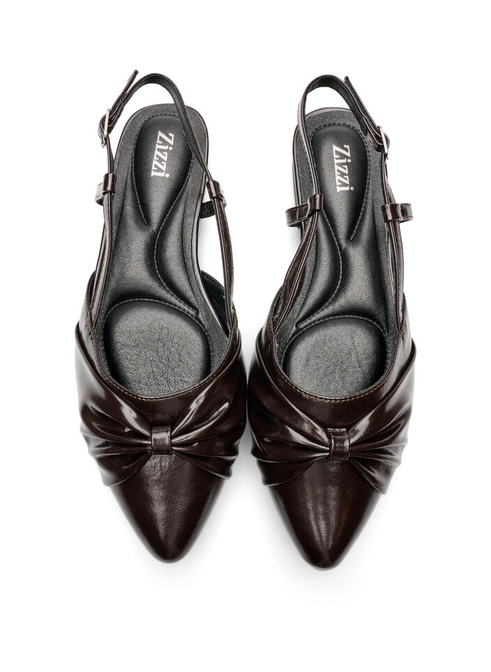 Slingback with bow detail and patent look, Brown, Packshot