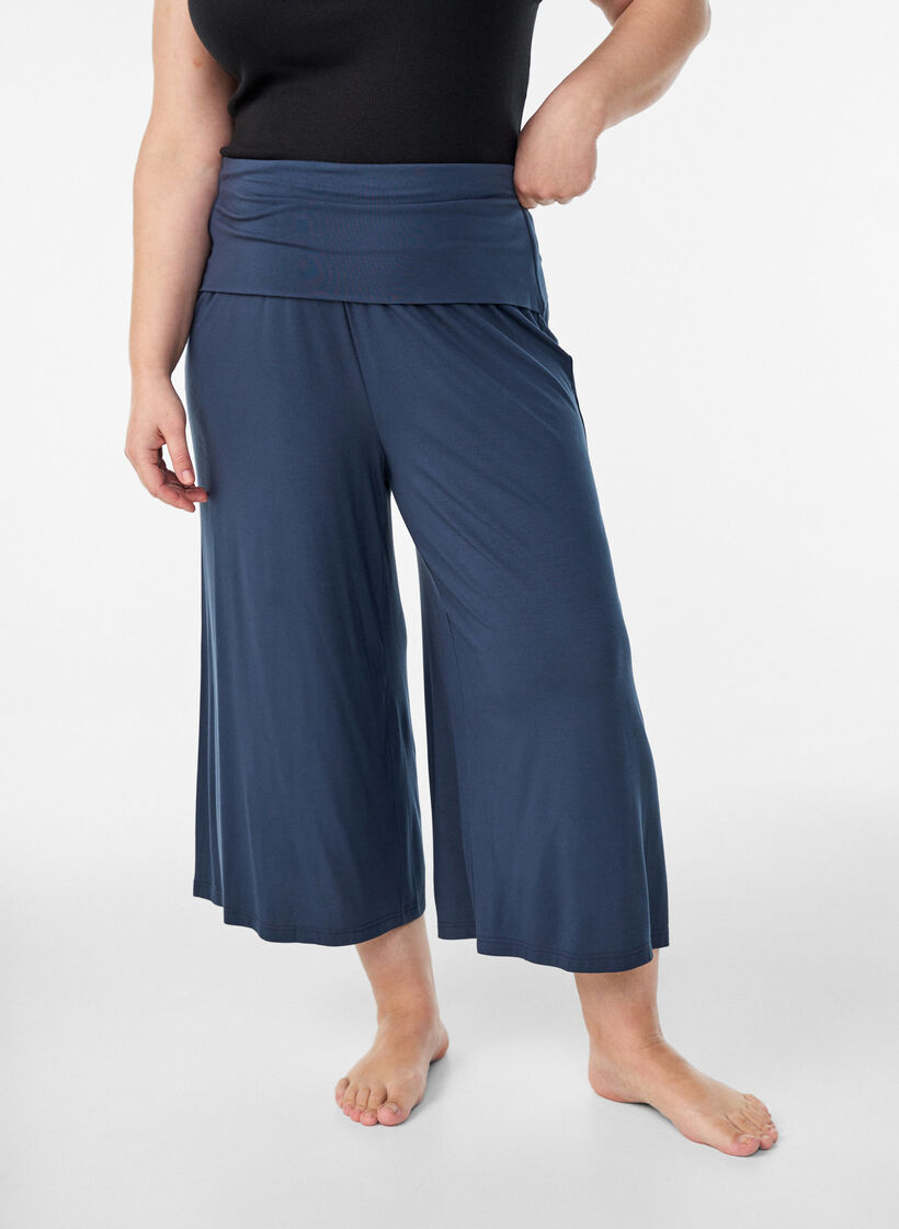 Jersey culotte trousers with high waist, Blue, Model image number 2