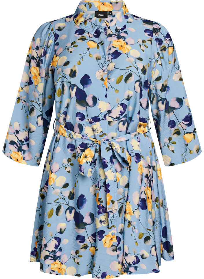 Patterned tunic with a tie-belt and 3/4 sleeves, Light Blue, Packshot image number 0