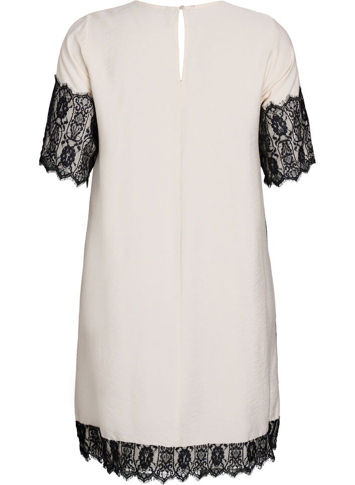 Short dress with contrasting lace panels, Beige, Packshot image number 1