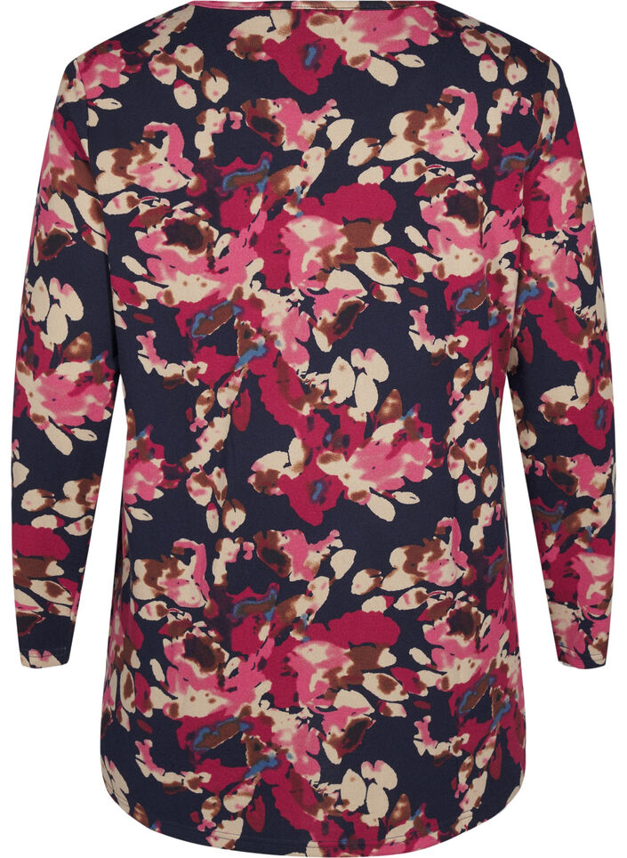 Floral blouse with long sleeves, Blue, Packshot image number 1