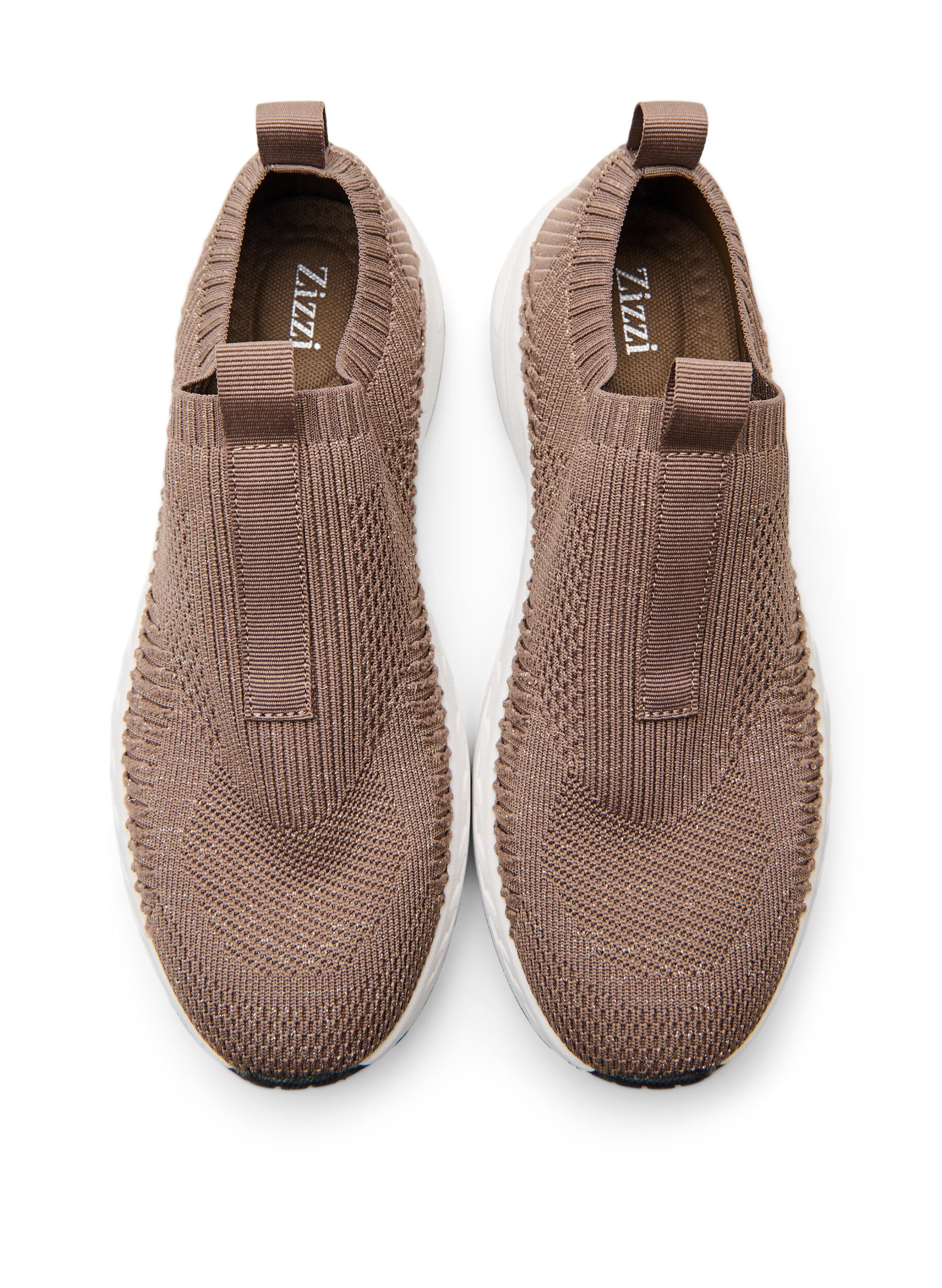 Zizzifashion Stretch-knit trainers with glitter thread, Brown, Packshot image number 2