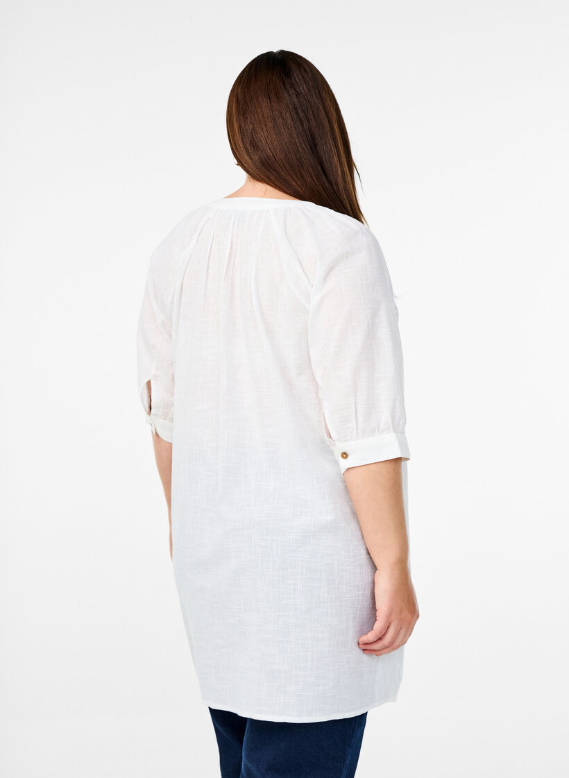 Cotton tunic with a V-neck, White, Model image number 2