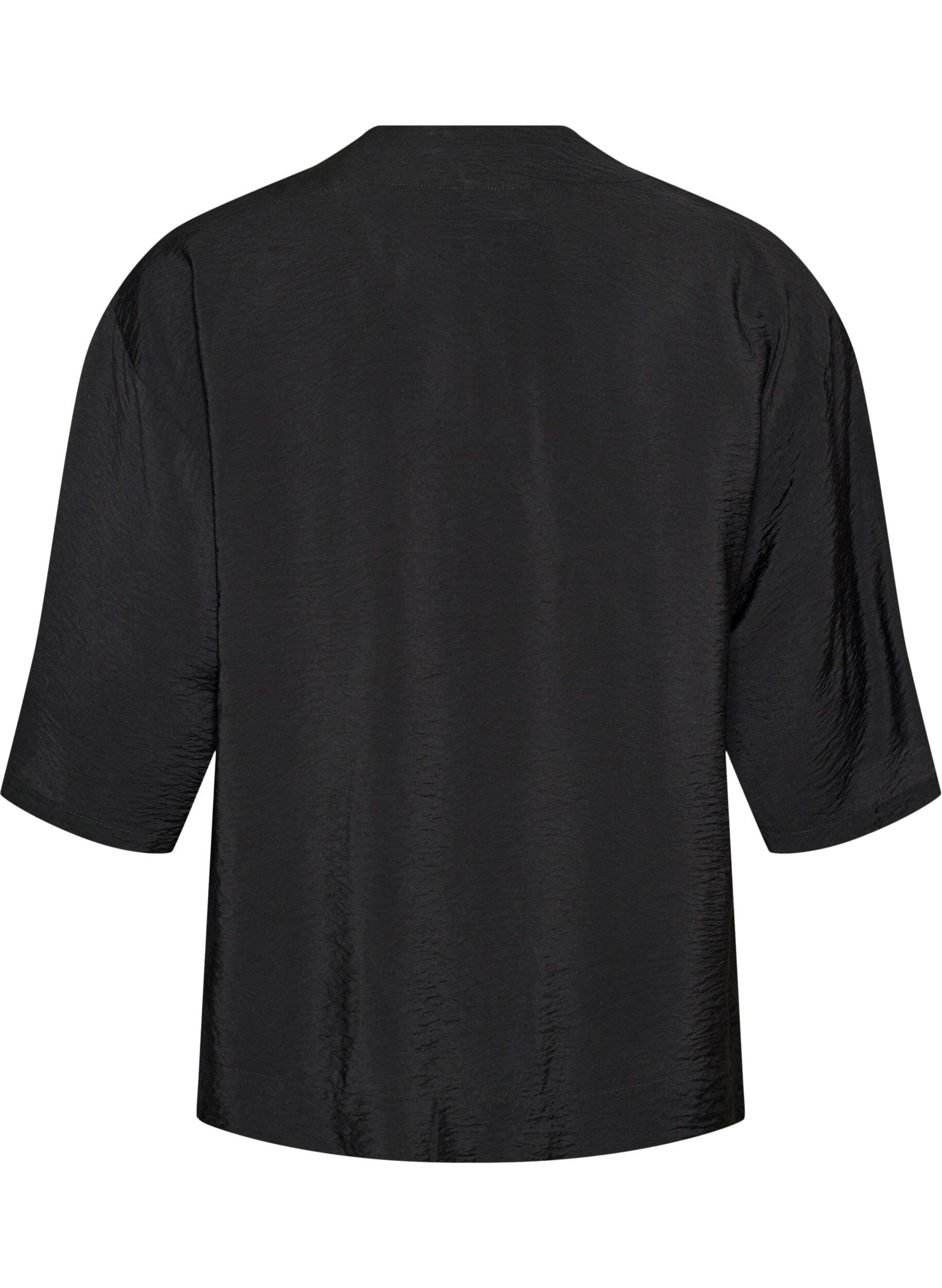 Zizzifashion Short viscose kimono with 3/4 sleeves, Black, Packshot image number 1