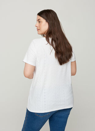 T-shirt with broderie anglaise, White, Model image number 1