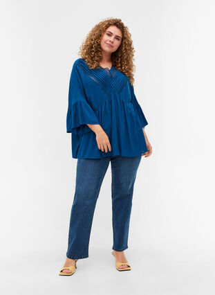 Viscose blouse with 3/4 sleeves, Poseidon, Model image number 2