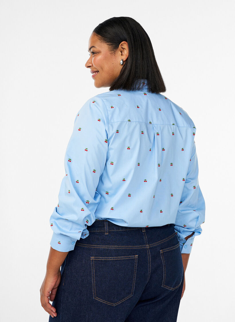 Shirt with embroidered cherries, Light Blue, Model image number 2