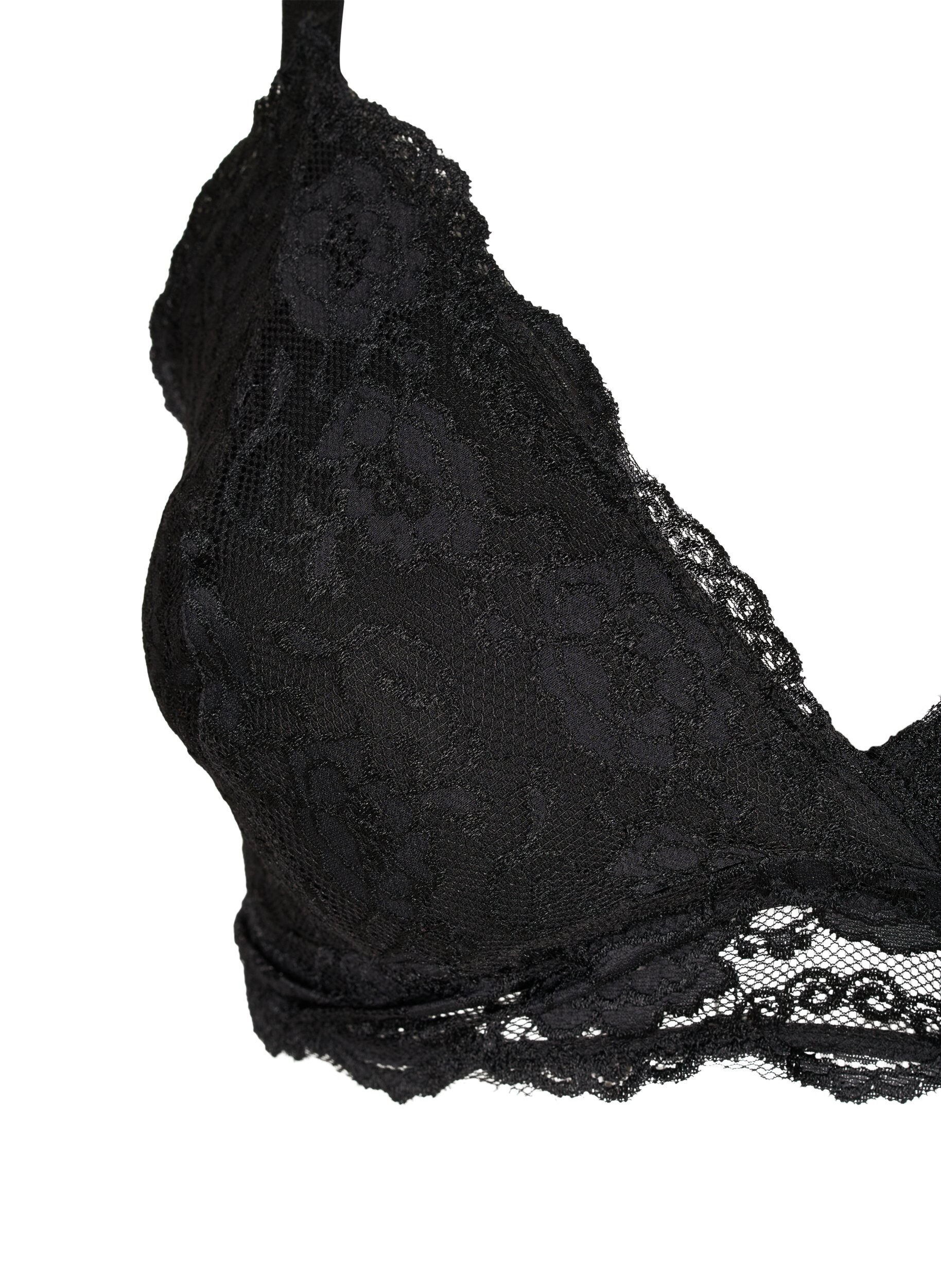 Zizzifashion Padded lace bra with back detail, Black, Packshot image number 2